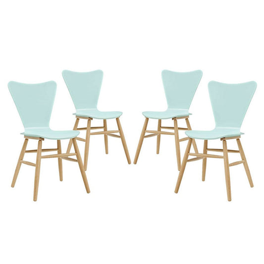 Modway Cascade Mid-Century Modern Wood Four Kitchen and Dining Room Chairs in Light Blue