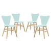 Modway Cascade Mid-Century Modern Wood Four Kitchen and Dining Room Chairs in Light Blue