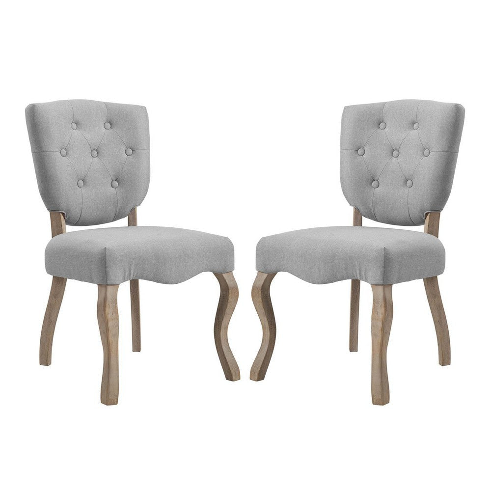 Modway Array French Vintage Tufted Upholstered Fabric Two Dining Chairs in Light Gray