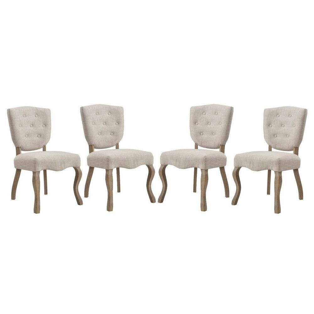 Modway Array French Vintage Tufted Upholstered Fabric Four Dining Chairs in Beige