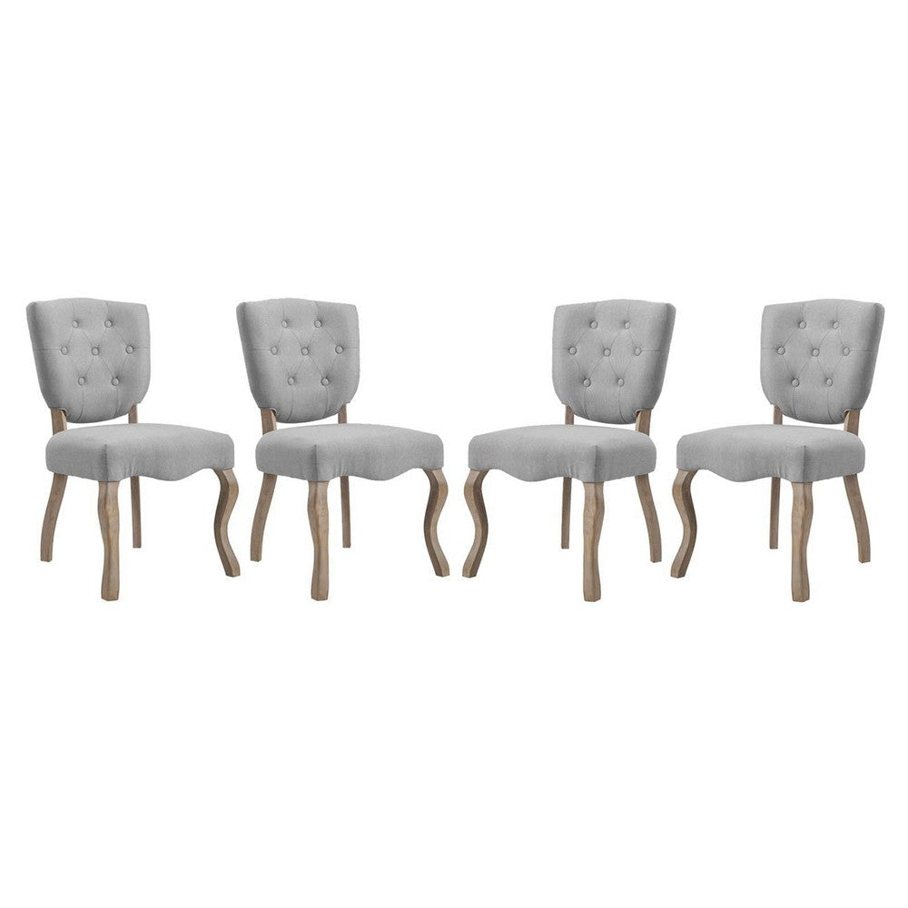 Modway Array French Vintage Tufted Upholstered Fabric Four Dining Chairs in Light Gray