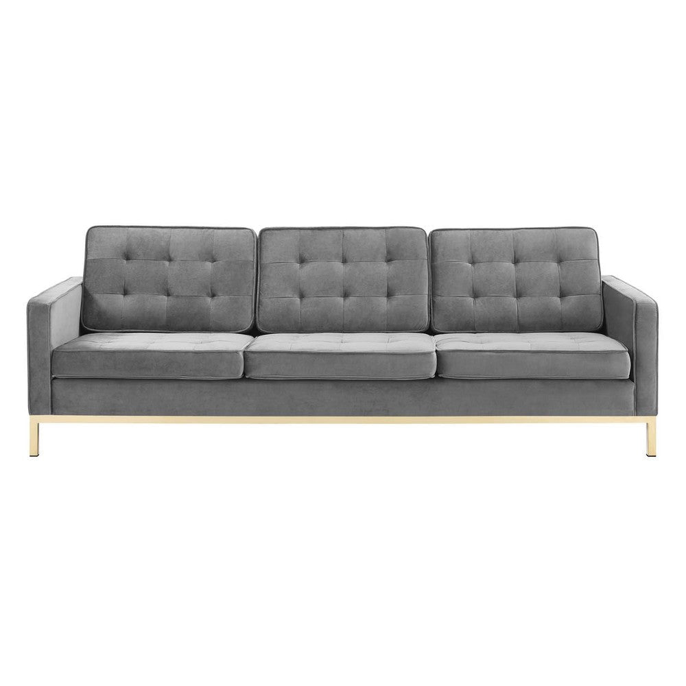 Modway Loft Tufted Button Performance Velvet Upholstered Sofa in Gold Gray MDY-EEI-3387-GLD-GRY