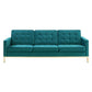 Modway Loft Tufted Button Performance Velvet Upholstered Sofa in Gold Teal MDY-EEI-3387-GLD-TEA