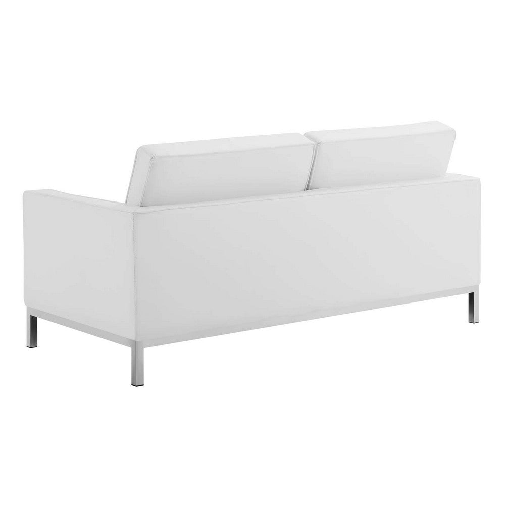 Modway Loft Tufted Button Faux Leather Upholstered Loveseat in Silver White MDY-EEI-3388-SLV-WHI