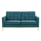 Modway Loft Tufted Button Performance Velvet Upholstered Loveseat in Gold Teal MDY-EEI-3390-GLD-TEA