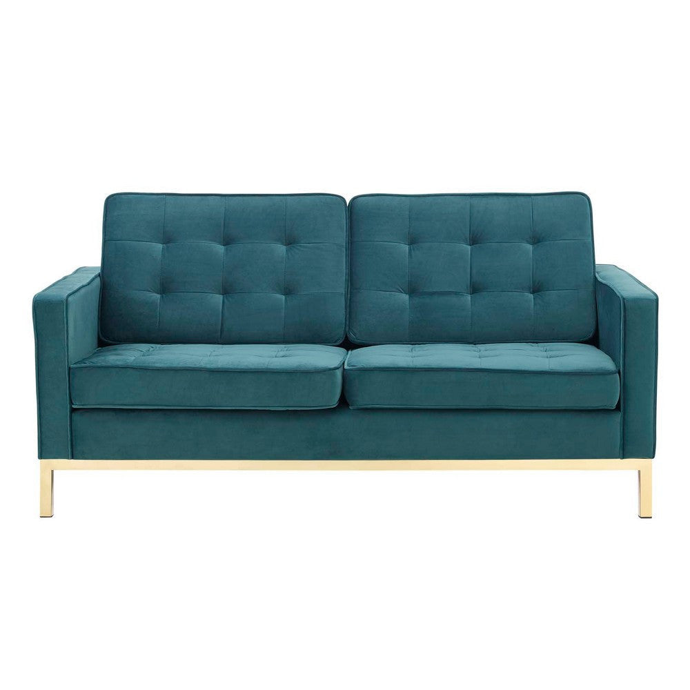 Modway Loft Tufted Button Performance Velvet Upholstered Loveseat in Gold Teal MDY-EEI-3390-GLD-TEA