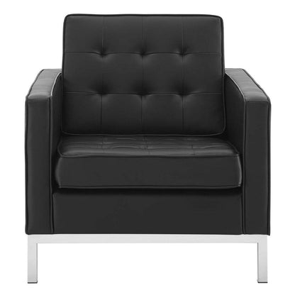 Loft Tufted Upholstered Faux Leather Armchair - No Shipping Charges MDY-EEI-3391-SLV-BLK