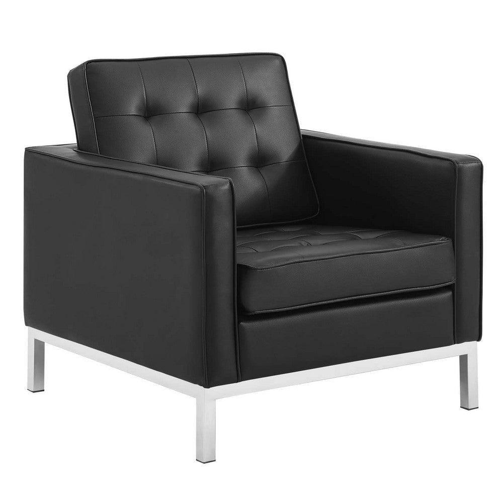 Loft Tufted Upholstered Faux Leather Armchair - No Shipping Charges MDY-EEI-3391-SLV-BLK