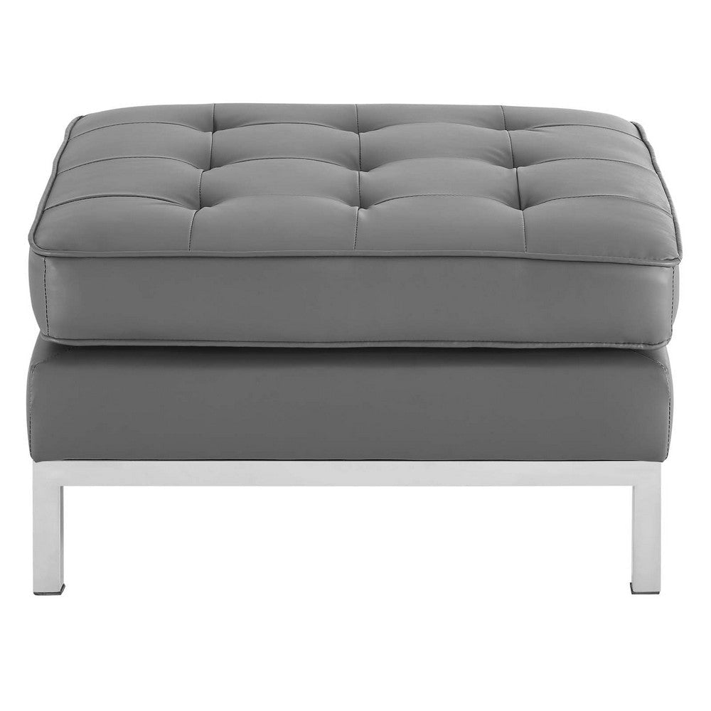 Modway Loft Tufted Button Faux Leather Upholstered Square Ottoman in Silver Gray MDY-EEI-3394-SLV-GRY