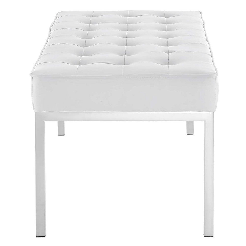 Loft Tufted Large Upholstered Faux Leather Bench - No Shipping Charges MDY-EEI-3397-SLV-WHI