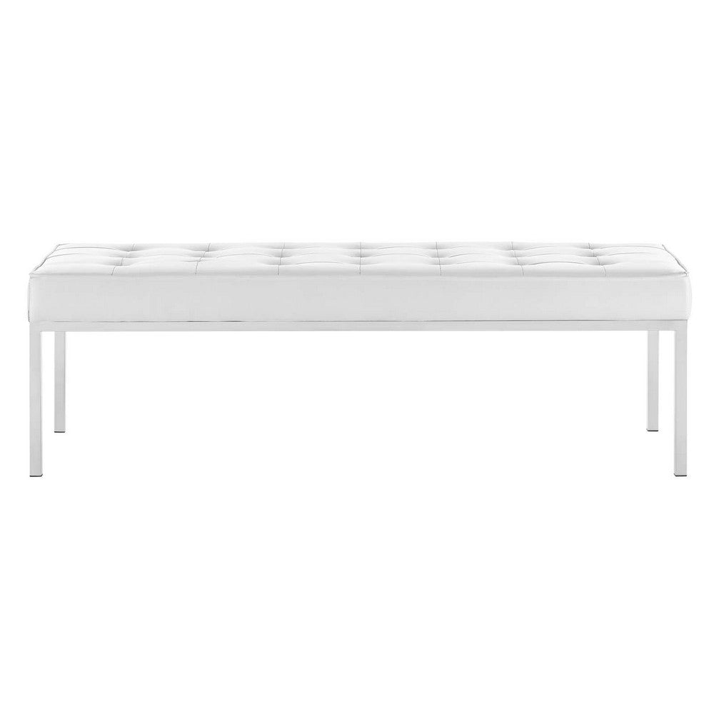 Loft Tufted Large Upholstered Faux Leather Bench - No Shipping Charges MDY-EEI-3397-SLV-WHI