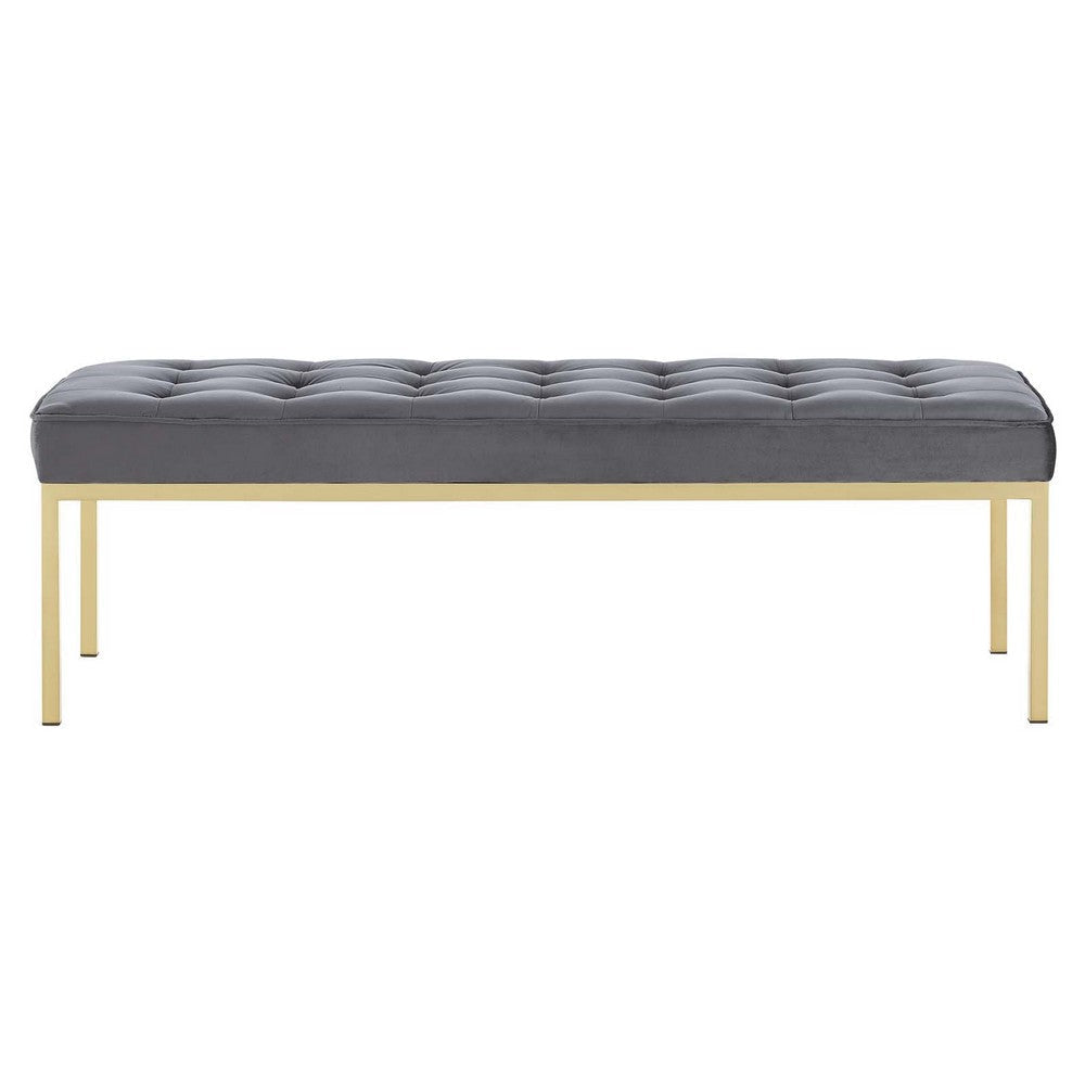 Loft Gold Stainless Steel Leg Large Performance Velvet Bench - No Shipping Charges MDY-EEI-3399-GLD-GRY