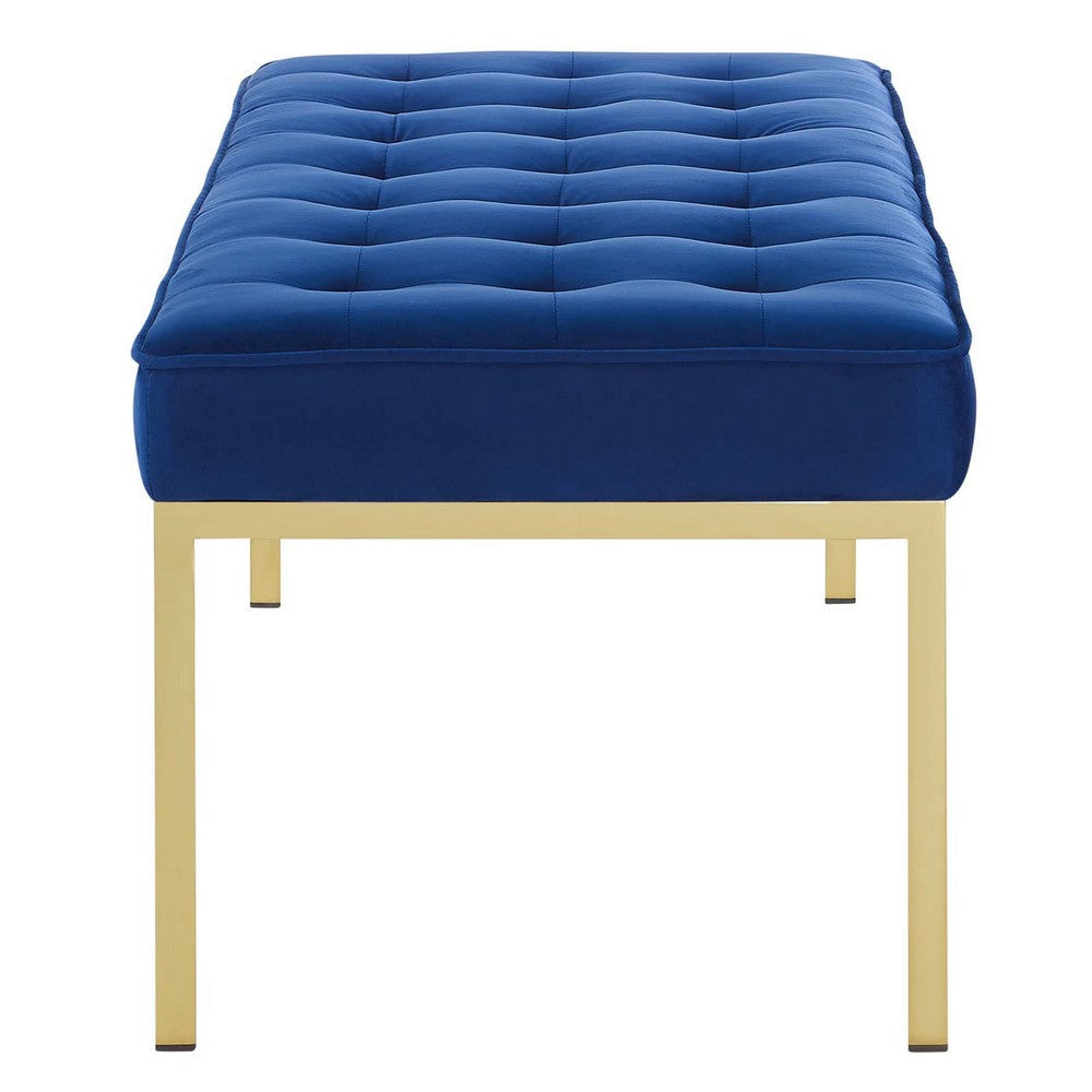 Modway Loft Tufted Button Performance Velvet Upholstered Large Accent Bench in Gold Navy 56 MDY-EEI-3399-GLD-NAV