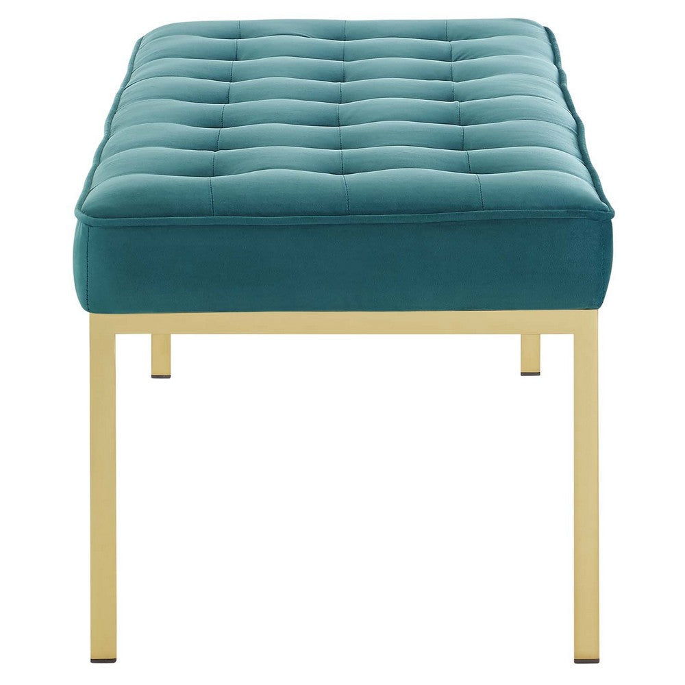 Modway Loft Tufted Button Performance Velvet Upholstered Large Accent Bench in Gold Teal 56 MDY-EEI-3399-GLD-TEA