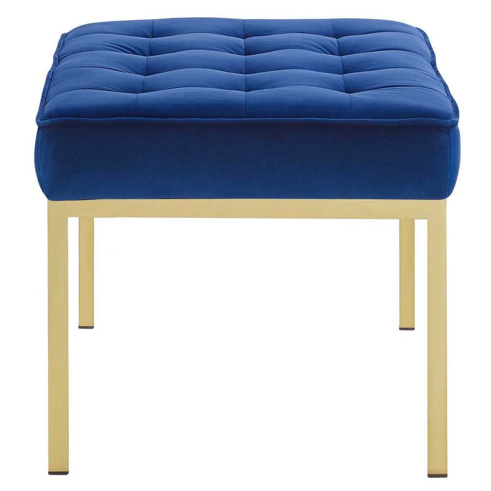 Modway Loft Tufted Button Performance Velvet Upholstered Medium Accent Bench in Gold Navy MDY-EEI-3402-GLD-NAV