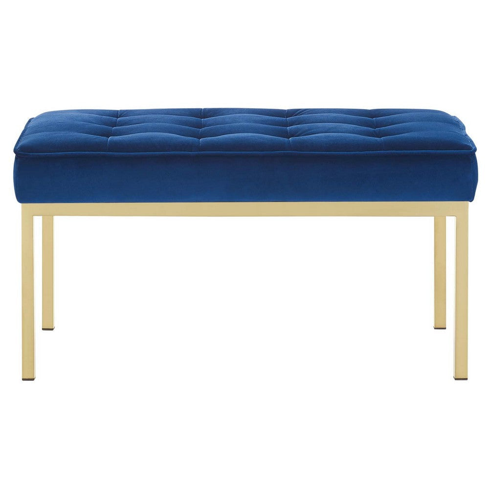 Modway Loft Tufted Button Performance Velvet Upholstered Medium Accent Bench in Gold Navy MDY-EEI-3402-GLD-NAV