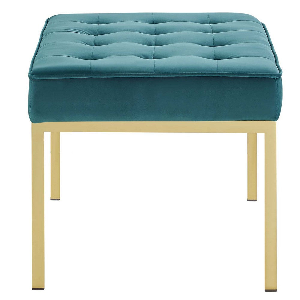 Modway Loft Tufted Button Performance Velvet Upholstered Medium Accent Bench in Gold Teal MDY-EEI-3402-GLD-TEA