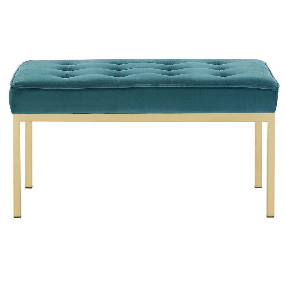 Modway Loft Tufted Button Performance Velvet Upholstered Medium Accent Bench in Gold Teal MDY-EEI-3402-GLD-TEA