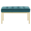 Modway Loft Tufted Button Performance Velvet Upholstered Medium Accent Bench in Gold Teal MDY-EEI-3402-GLD-TEA