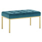 Modway Loft Tufted Button Performance Velvet Upholstered Medium Accent Bench in Gold Teal