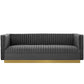 Modway Sanguine Vintage Glamour Channel Tufted Performance Velvet Upholstered Sofa in Gray