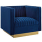 Modway Sanguine Vertical Channel Tufted Upholstered Performance Velvet Sofa and Armchair Set, Navy