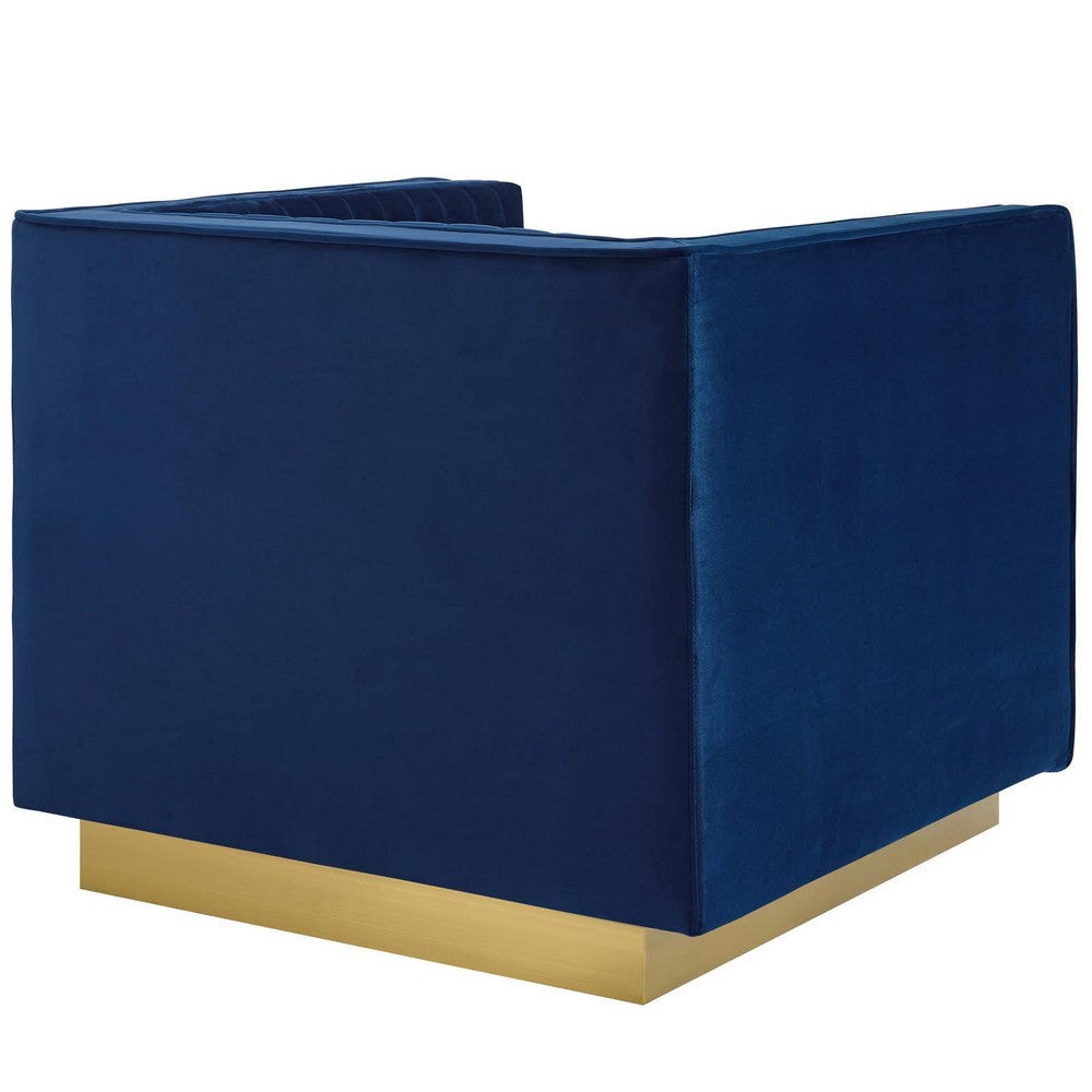 Modway Sanguine Vertical Channel Tufted Upholstered Performance Velvet Sofa and Armchair Set Navy MDY-EEI-3406-NAV