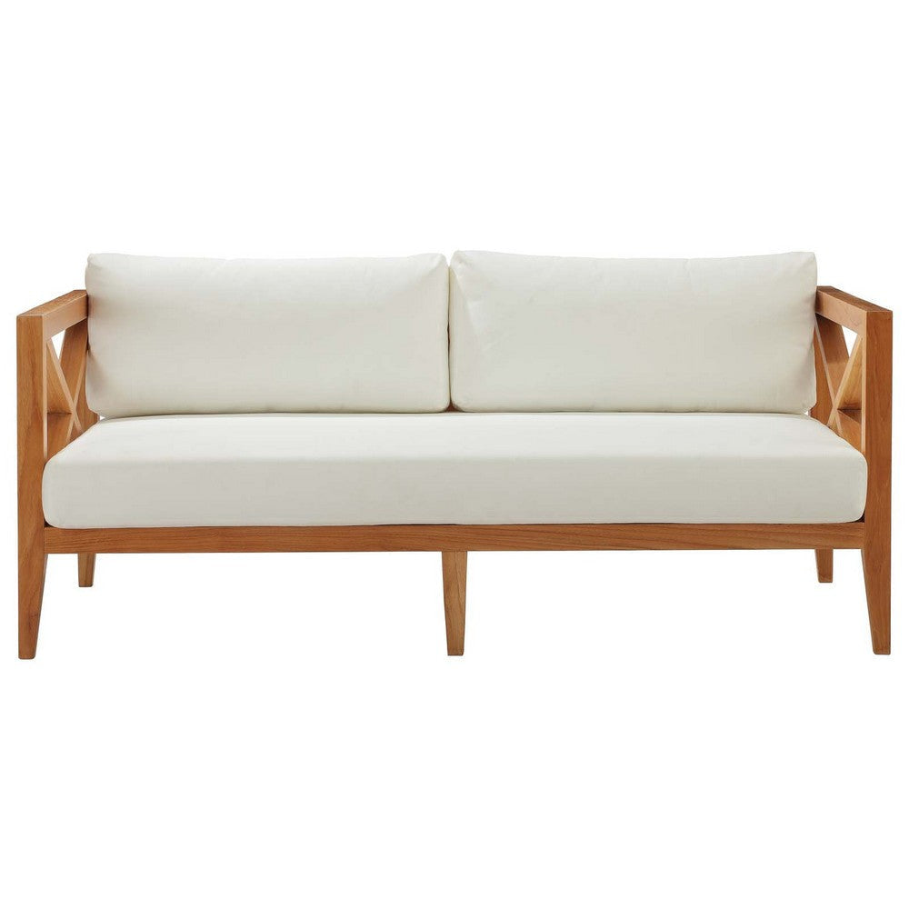 Modway EEI-3427-NAT-WHI Northlake Outdoor Patio Premium Grade A Teak Sofa Couch With Sunproof Cushions Natural White MDY-EEI-3427-NAT-WHI