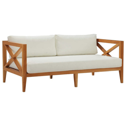 Modway EEI-3427-NAT-WHI Northlake Outdoor Patio Premium Grade A Teak Sofa Couch With Sunproof Cushions, Natural White