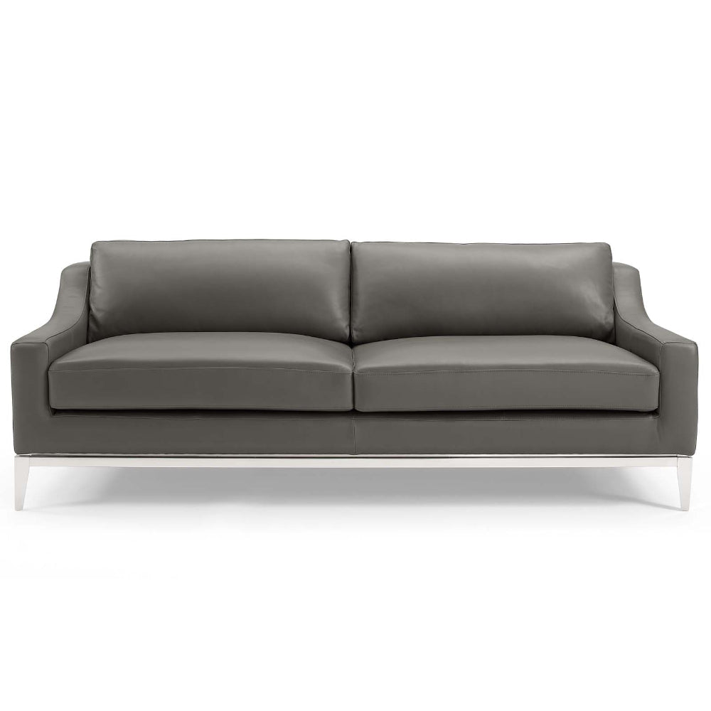 Modway Harness 83.5’’ Leather Sofa in Gray with Stainless Steel Base MDY-EEI-3444-GRY