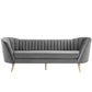 Modway Opportunity Channel Tufted Curved Back Upholstered Performance Velvet Sofa in Gray