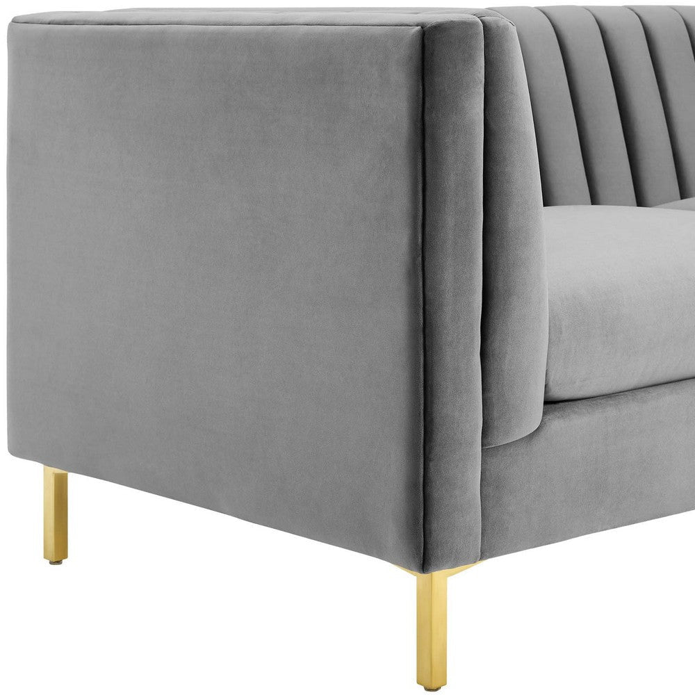 Modway Ingenuity Channel Tufted Performance Velvet Sofa with Gold Stainless Steel Legs in Gray MDY-EEI-3454-GRY