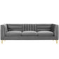 Modway Ingenuity Channel Tufted Performance Velvet Sofa with Gold Stainless Steel Legs in Gray