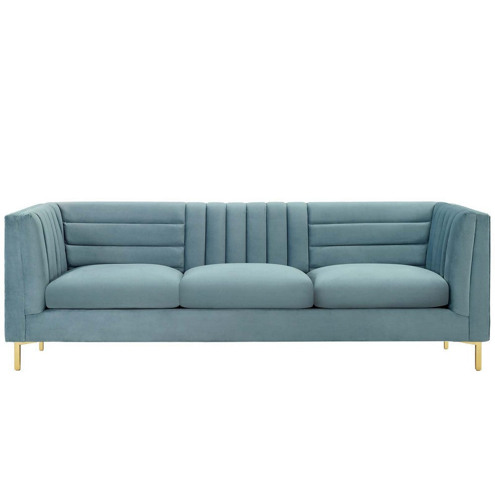 Modway Ingenuity Channel Tufted Performance Velvet Sofa, Light Blue