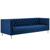 Modway Delight Tufted Button Performance Velvet Tuxedo Sofa with Gold Stainless Steel Legs in Navy MDY-EEI-3455-NAV