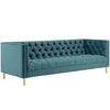 Modway Delight Tufted Button Performance Velvet Tuxedo Sofa with Gold Stainless Steel Legs in Sea MDY-EEI-3455-SEA