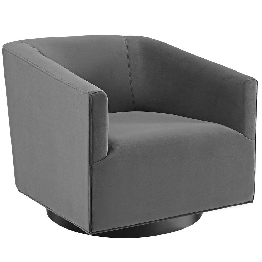 Modway Twist Performance Velvet Accent Lounge Living Room Swivel Chair in Gray