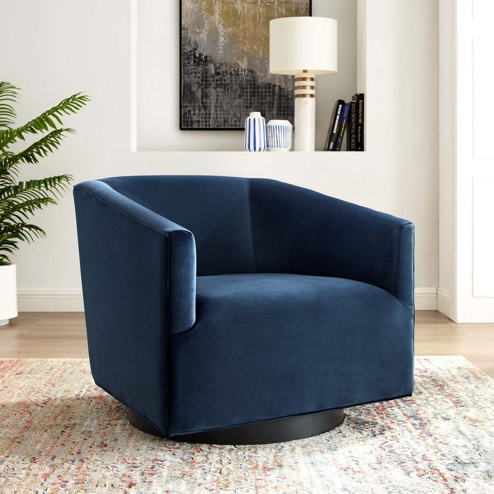 Modway Twist Performance Velvet Accent Lounge Living Room Swivel Chair in Midnight Blue MDY-EEI-3456-MID