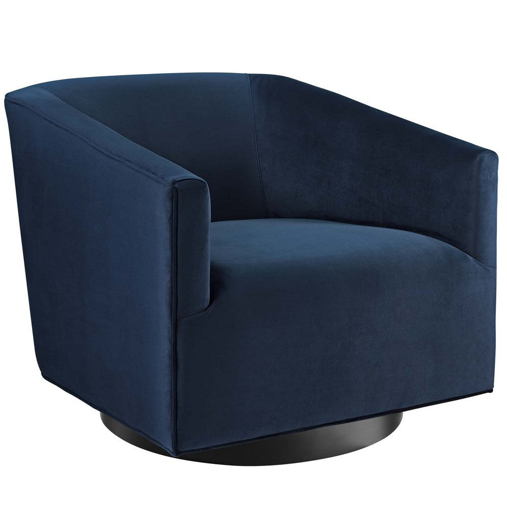 Modway Twist Performance Velvet Accent Lounge Living Room Swivel Chair in Midnight Blue