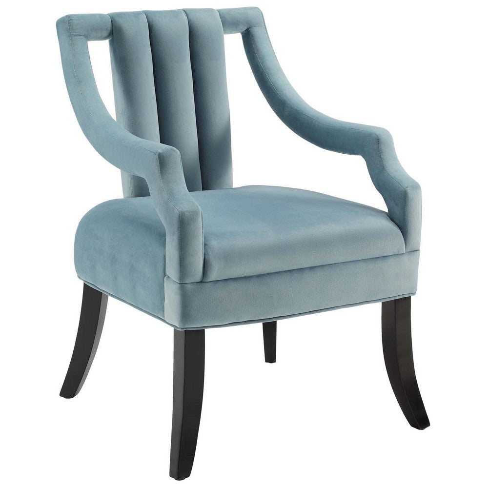 Modway Harken Channel Tufted Performance Velvet Accent Living Room Armchair in Light Blue