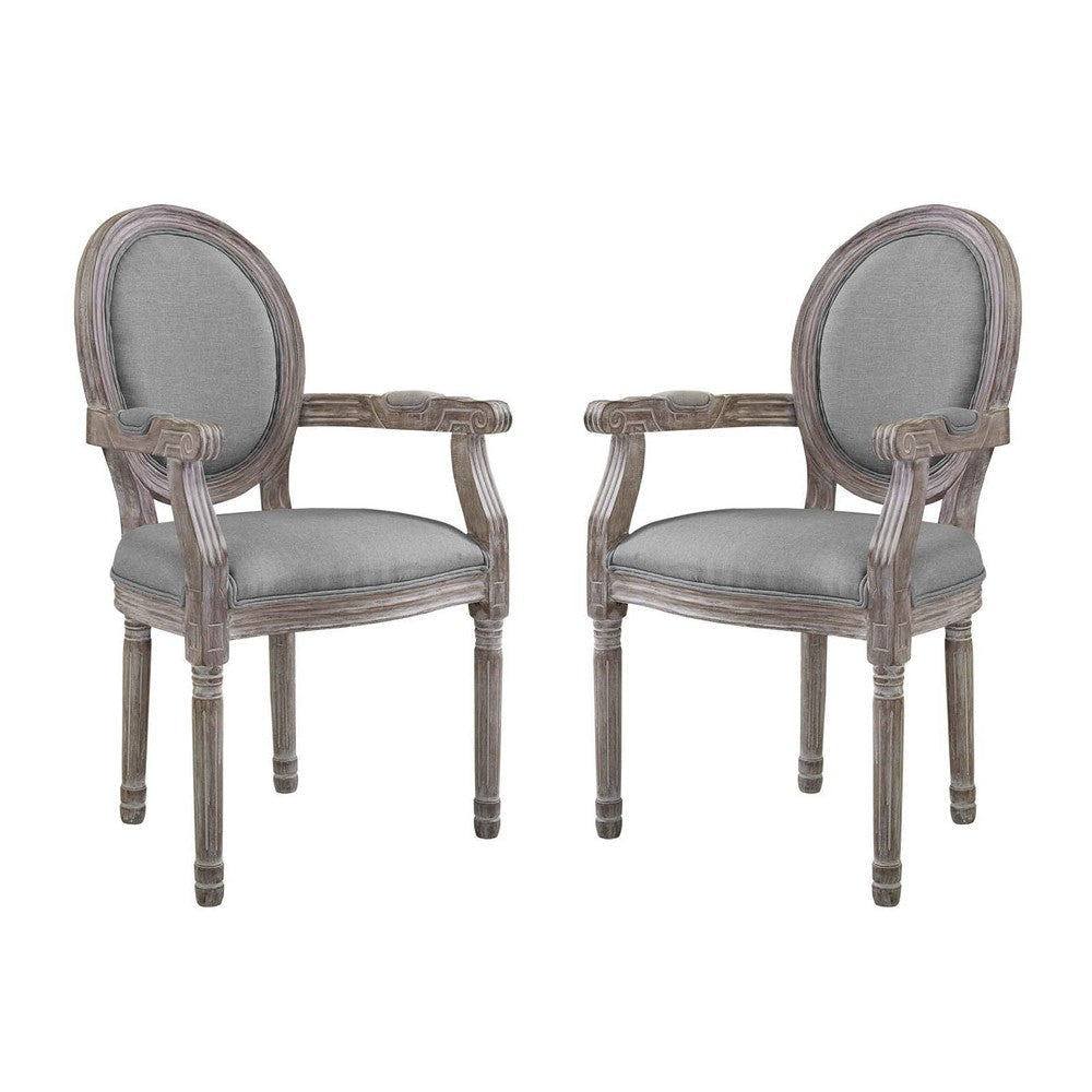 Modway Emanate French Vintage Upholstered Fabric Two Dining Armchairs in Light Gray