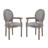 Modway Emanate French Vintage Upholstered Fabric Two Dining Armchairs in Light Gray