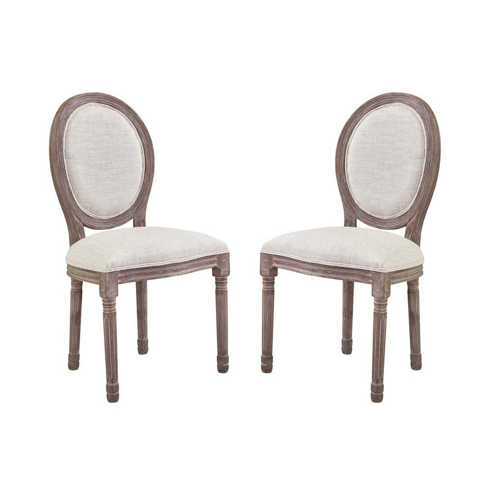 Modway Emanate French Vintage Upholstered Fabric Two Dining Side Chairs in Beige