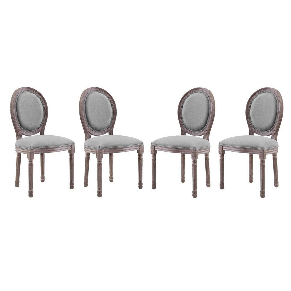 Modway Emanate French Vintage Upholstered Fabric Four Dining Side Chairs in Light Gray