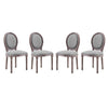 Modway Emanate French Vintage Upholstered Fabric Four Dining Side Chairs in Light Gray