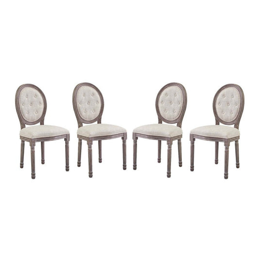 Modway Arise French Vintage Tufted Upholstered Fabric Four Dining Side Chairs in Beige