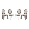 Modway Arise French Vintage Tufted Upholstered Fabric Four Dining Side Chairs in Beige