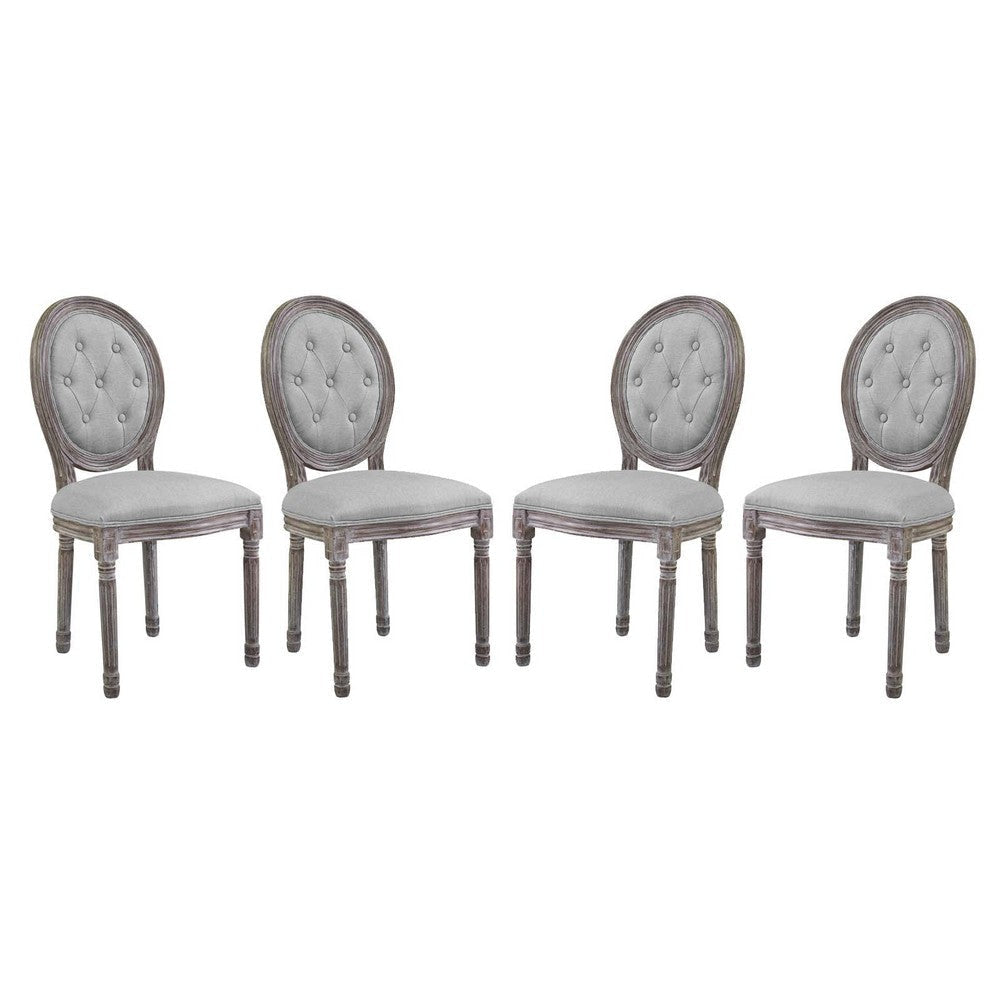 Modway Arise French Vintage Tufted Upholstered Fabric Four Dining Side Chairs in Light Gray