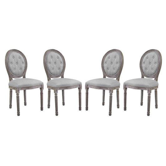 Modway Arise French Vintage Tufted Upholstered Fabric Four Dining Side Chairs in Light Gray