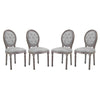 Modway Arise French Vintage Tufted Upholstered Fabric Four Dining Side Chairs in Light Gray